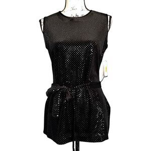Dani Max black sleeveless‎ sequined belted top 6M NWT